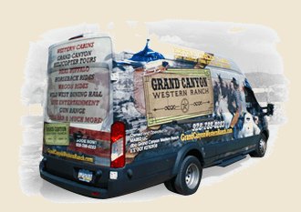 The ranch's branded shuttle van used for transfers from Las Vegas